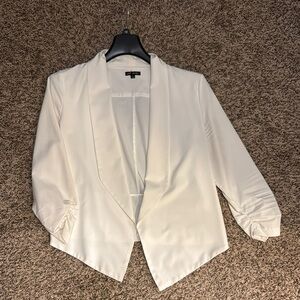 Michele White Blazer Asymmetrical Lapels Ruched Sleeves